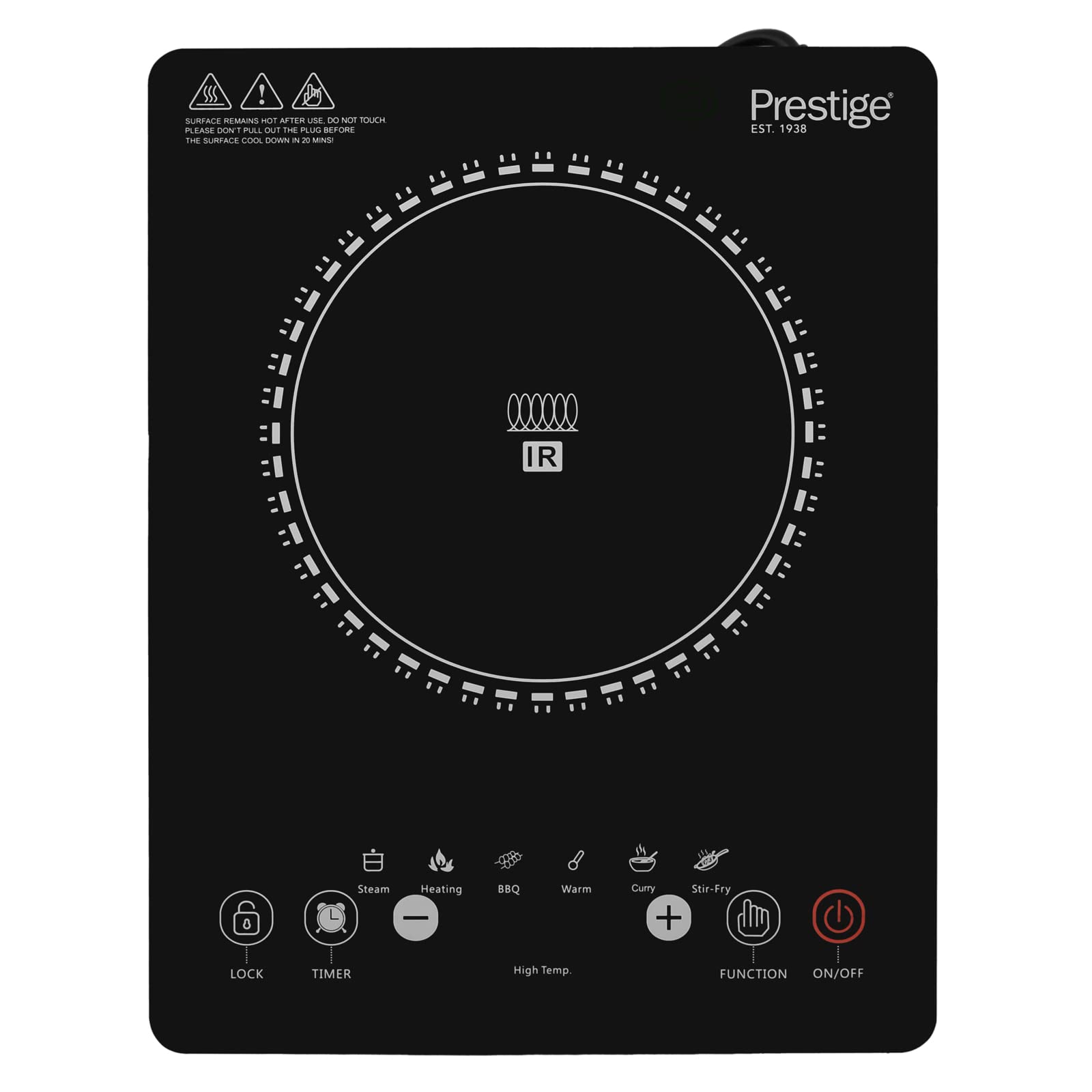 Prestige Infrared Single Cooktop, 8 Digital Temp Control, Touch Control, 2000 Watts, Black موقد فردي يعمل بالأشعة تحت الحمراء بقدرة 2000 وات، بلون أسود، ووزن 3.1 كغم، PR7505 من برستيج Prestige Infrared Single Cooktop, 8 Digital Temp Control, Touch Control, 2000 Watts, Black موقد فردي يعمل بالأشعة تحت الحمراء بقدرة 2000 وات، بلون أسود، ووزن 3.1 كغم، PR7505 من برستيج